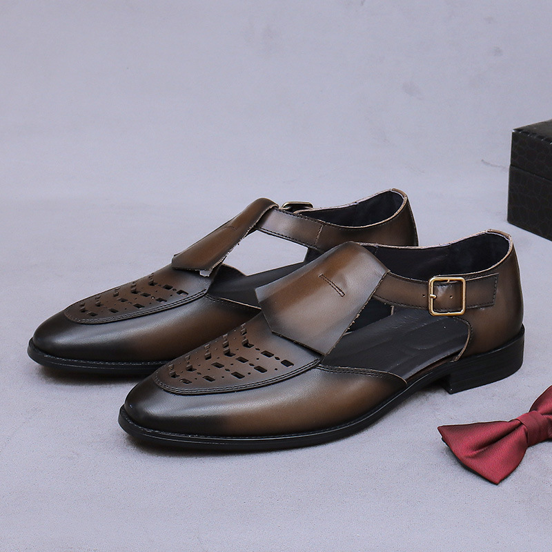 Summer men's retro hollow leather sandals