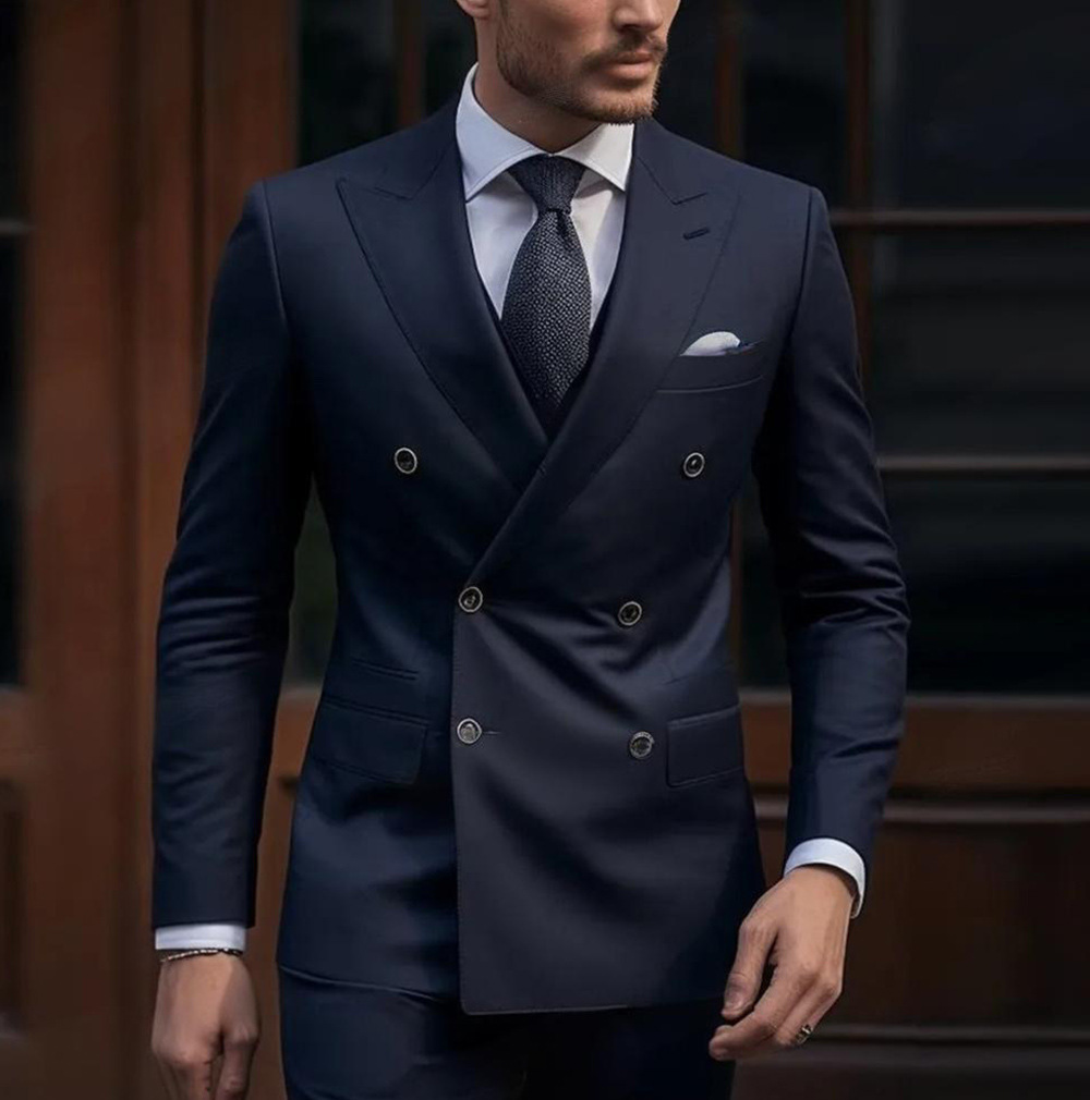 Men's slim-fit high-end double-breasted two-piece suit