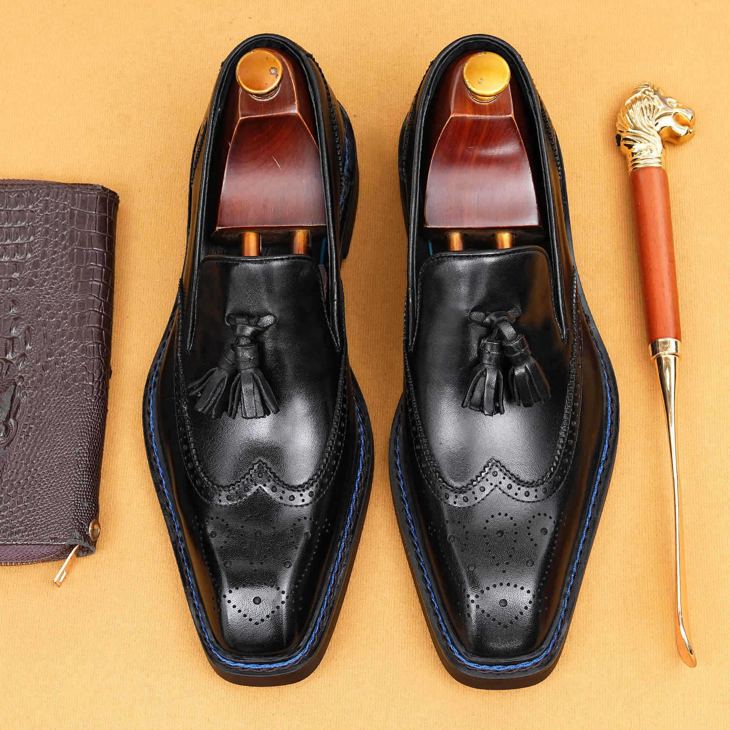 British-style tassel brogue genuine leather men's shoes
