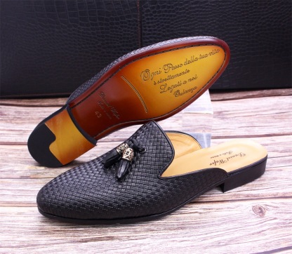 Men's genuine leather tassel casual half slippers