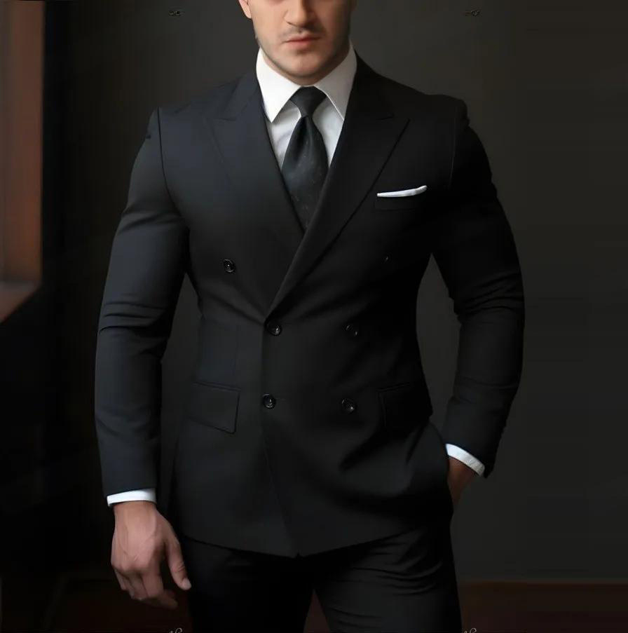 Men's slim-fit high-end double-breasted two-piece suit