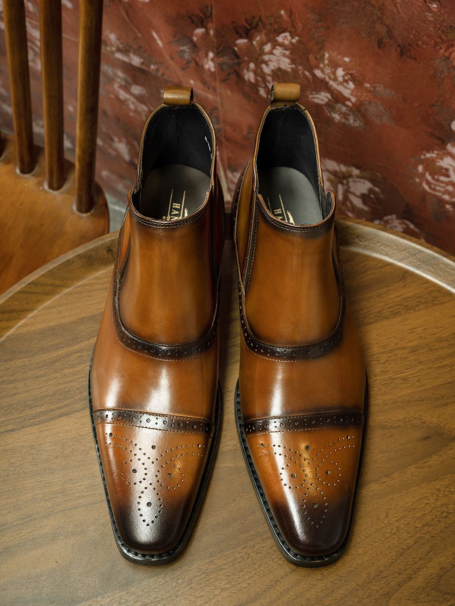 GUYSTEP™-Men's high top carved leather Chelsea boots