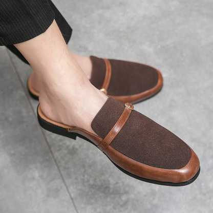 Trendy Heelless Half Slippers Casual Leather Shoes