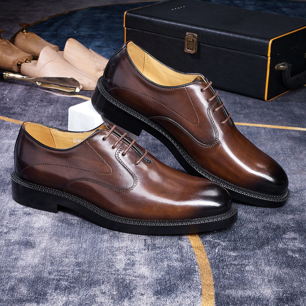 [Copy]Red bottom genuine leather lace-up men's versatile leather shoes