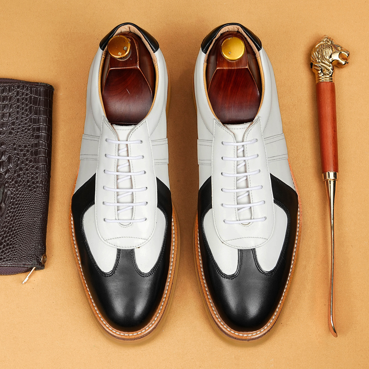 British style patchwork platform genuine leather shoes