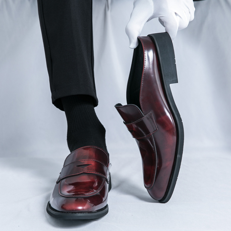 Men's thick-soled slip-on casual leather shoes