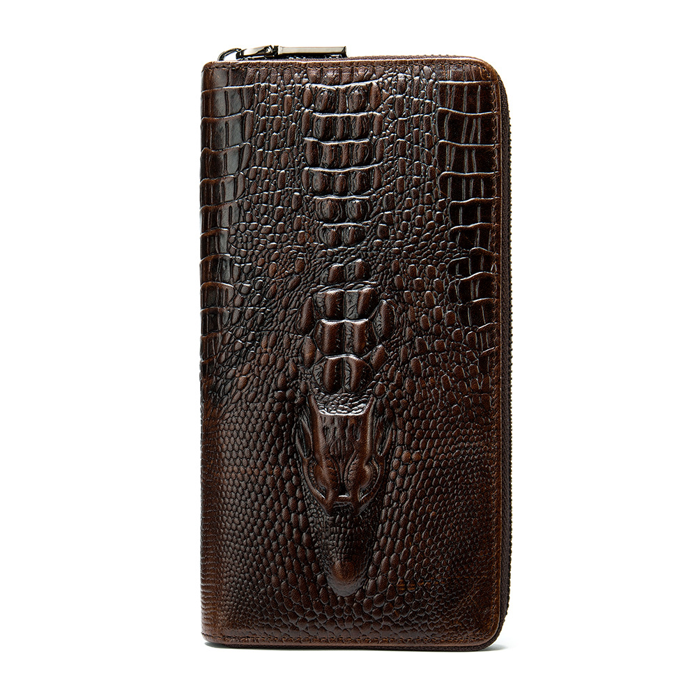 Men's Retro Crocodile Pattern Cowhide Wallet