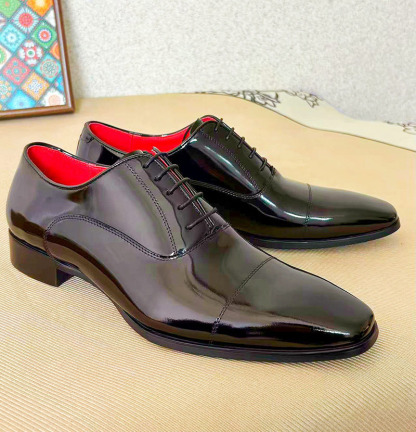 Red bottom genuine leather lace-up men's versatile leather shoes