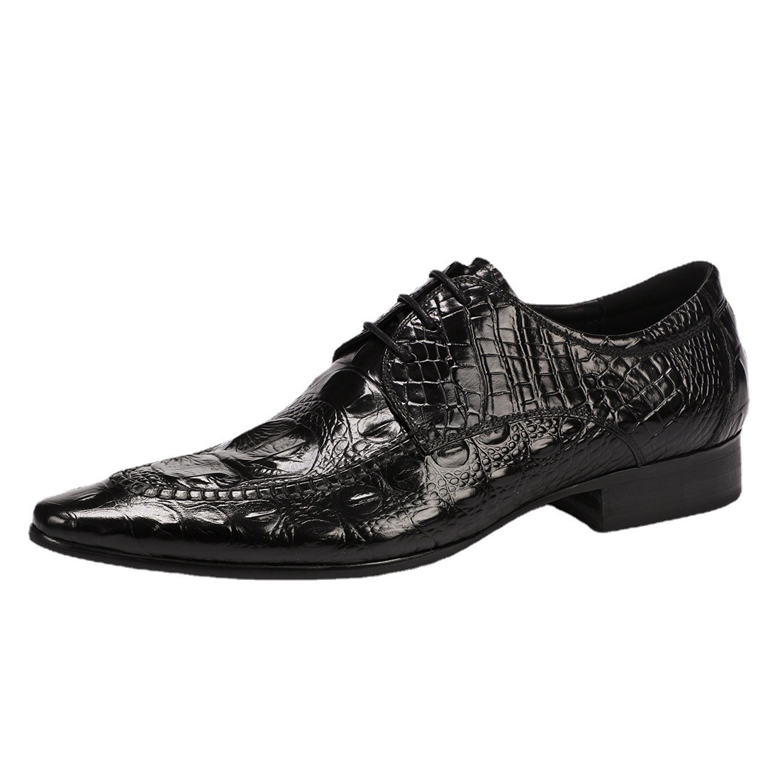 Men's leather business casual crocodile pattern trendy pointed toe formal shoes