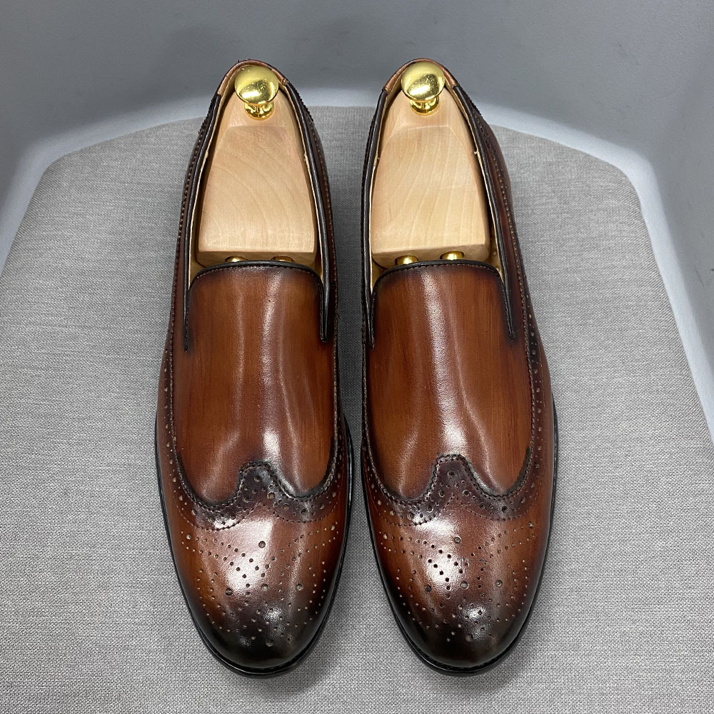 Men's simple round toe leather casual loafers