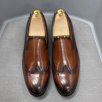 Men's simple round toe leather casual loafers