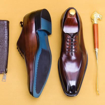 [Wholesale in bulk] Wholesale leather shoes for men, genuine leather formal shoes, pointed toe shoes, foreign trade, cross-border square toe Oxford shoes