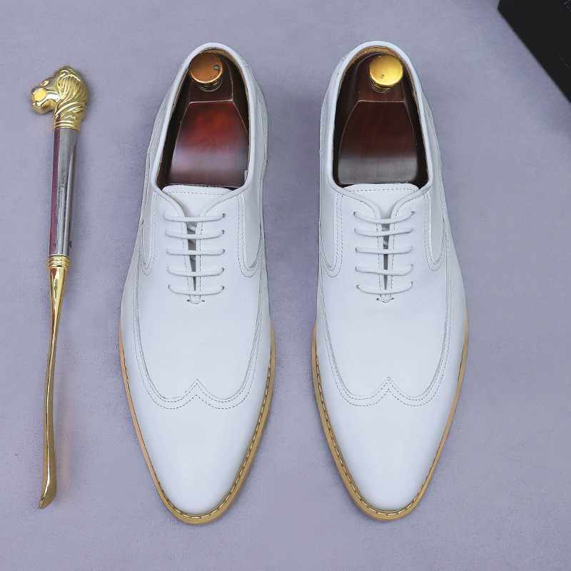 New style leather shoes men's genuine leather business formal men's cowhide British lace-up trendy wedding shoes men's shoes men's white