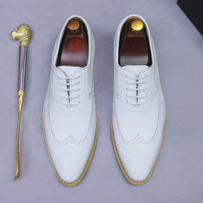 New style leather shoes men's genuine leather business formal men's cowhide British lace-up trendy wedding shoes men's shoes men's white