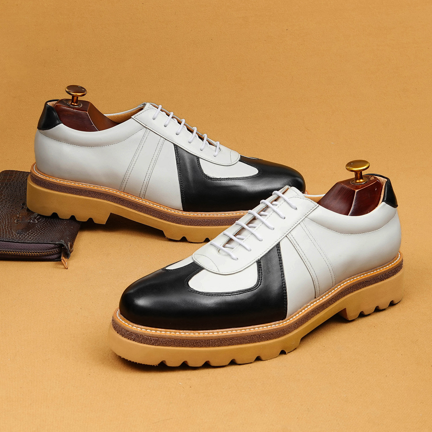 British style patchwork platform genuine leather shoes