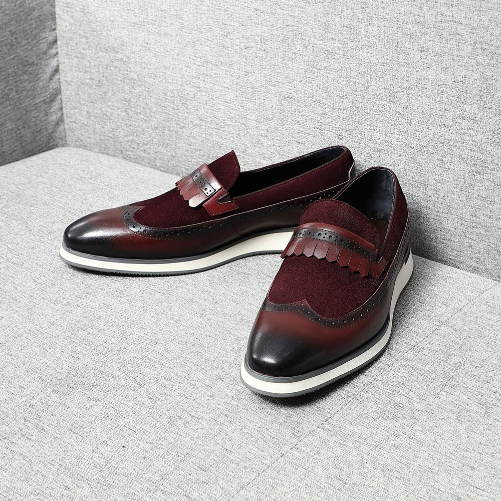 [Copy]GUYSTEP™Classic red and houndstooth breathable leather derby shoes