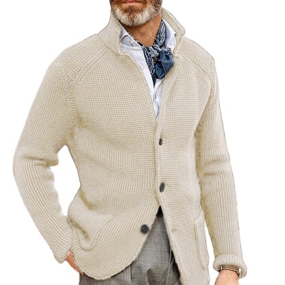 European and American sweaters men's slim stand collar knitted cardigan autumn and winter jacket cross-border Amazon Europe station large size men's clothing