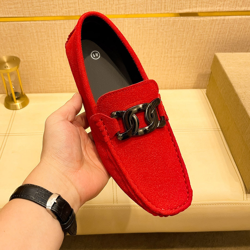 Men's soft-soled suede casual loafers with metal buckles