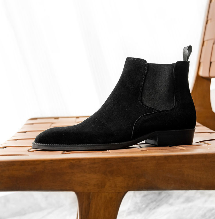 Men's small square toe leather luxury Chelsea boots