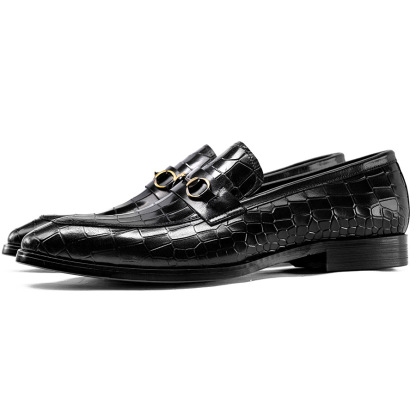 Men's leather shoes new business formal shoes men's Korean style pointed men's shoes cowhide horsebit buckle loafers