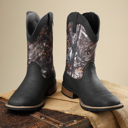 New western style cowboy boots embroidery craft retro high-top men's knight boots trendy all-match casual work boots