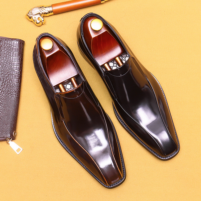 British style business formal slip-on pointed leather loafers