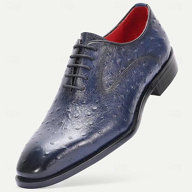 Men's genuine leather ostrich pattern Oxford shoes