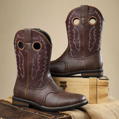 Classic Western Cowboy Boots Retro Embroidered Leather Boots Casual All-match Knight Boots Personality Fashion Cowboy Boots American Style