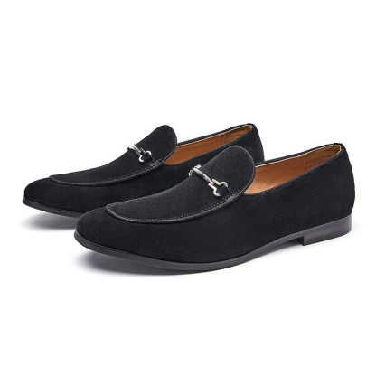 British style summer leisure slip-on lazy leather shoes business genuine leather suede loafers frosted breathable