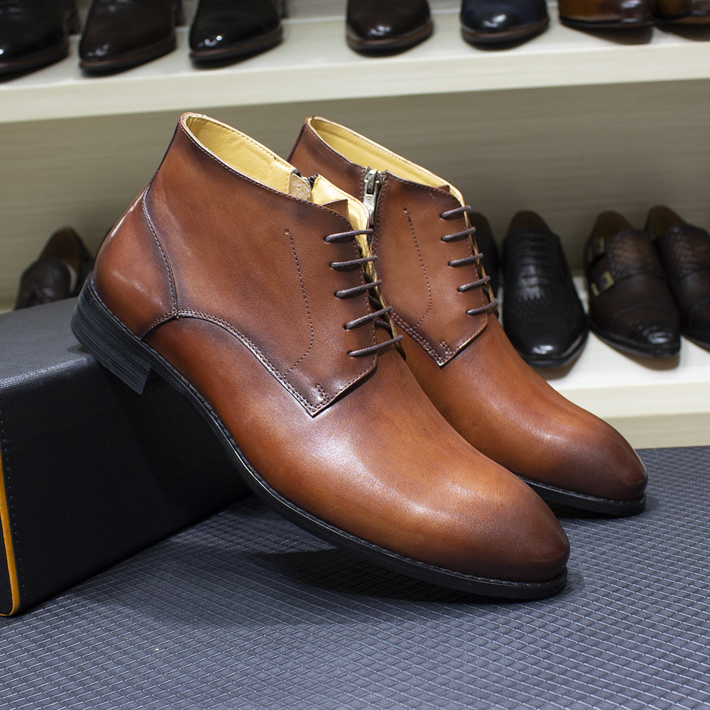 Men's pointed toe ankle boots, handcrafted, high-top, casual vintage style
