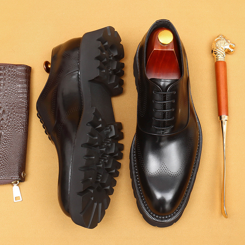 British style slip-on leather loafers with brogue detailing