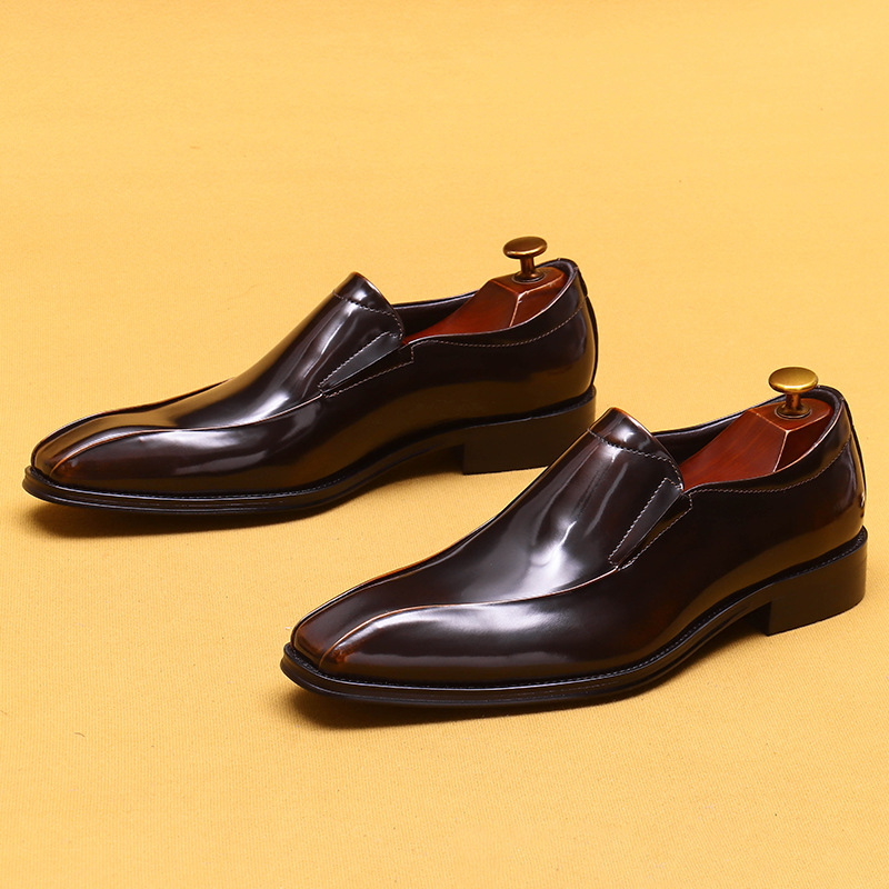British style business formal slip-on pointed leather loafers