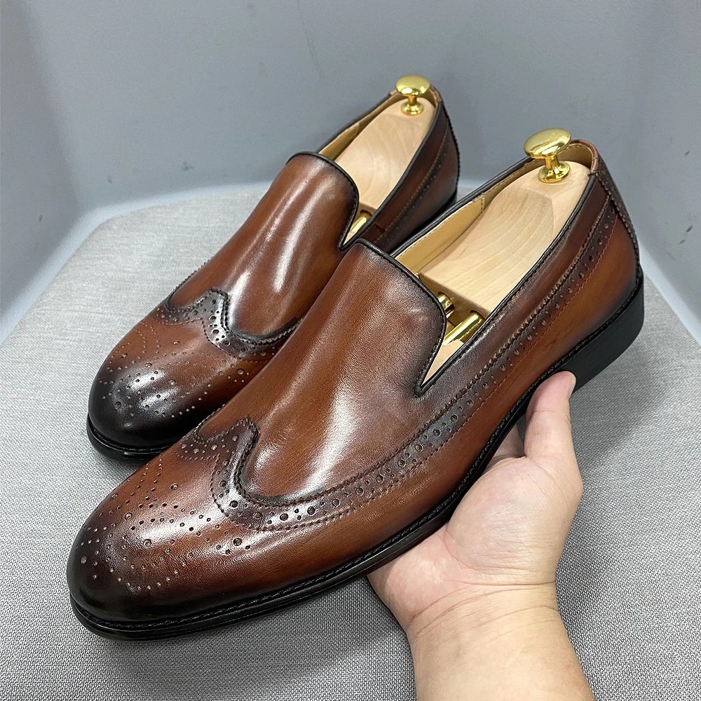 Men's simple round toe leather casual loafers