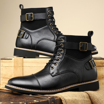 2024 new British style men's casual Martin boots non-slip retro mid-cut pointed leather boots sleeve work boots