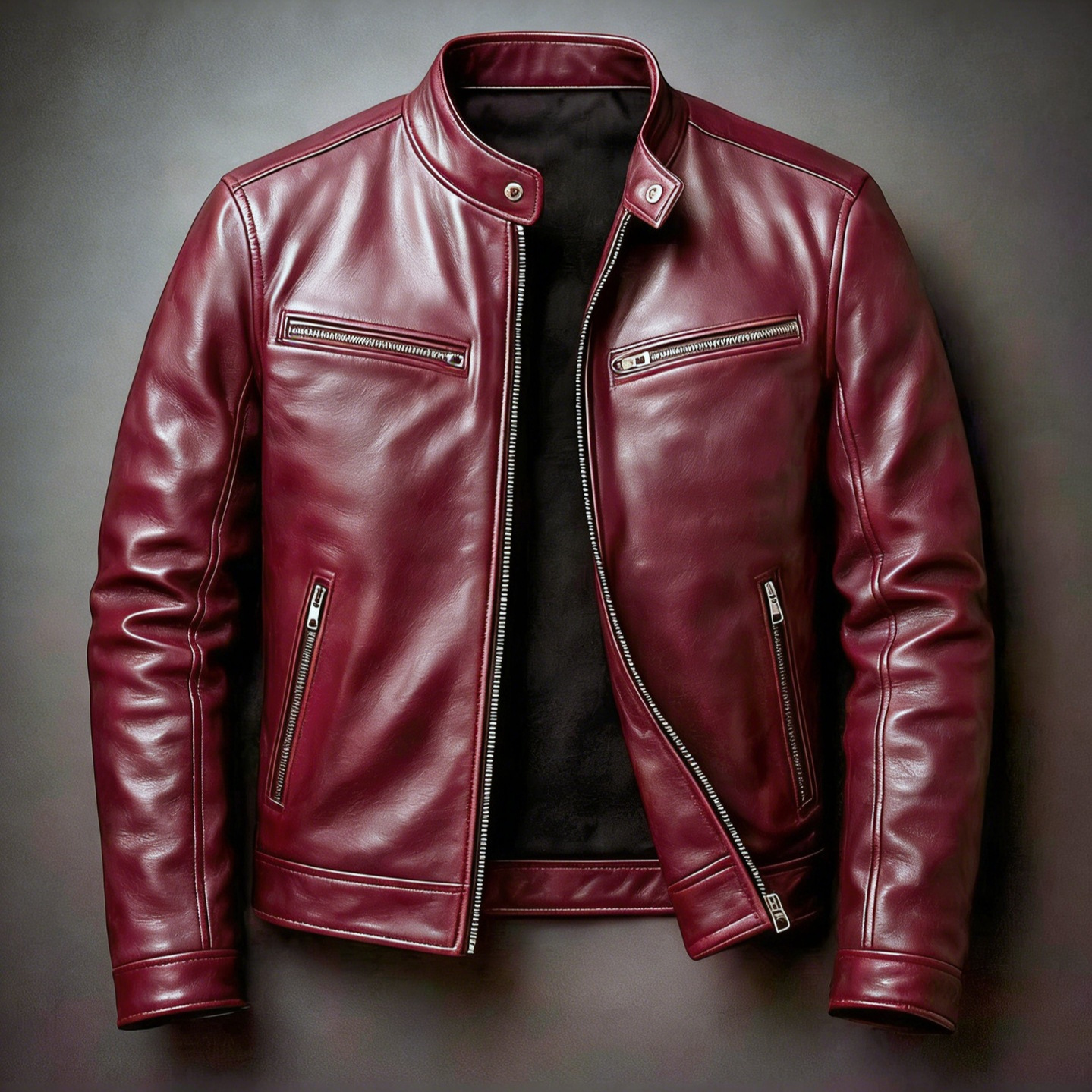 Men's Retro Stand Collar Full Zipper Slim Fit Motorcycle Jacket