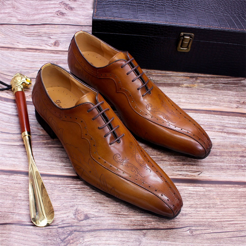 GUYSTEP™Men's business casual shoes brown carved Oxford shoes