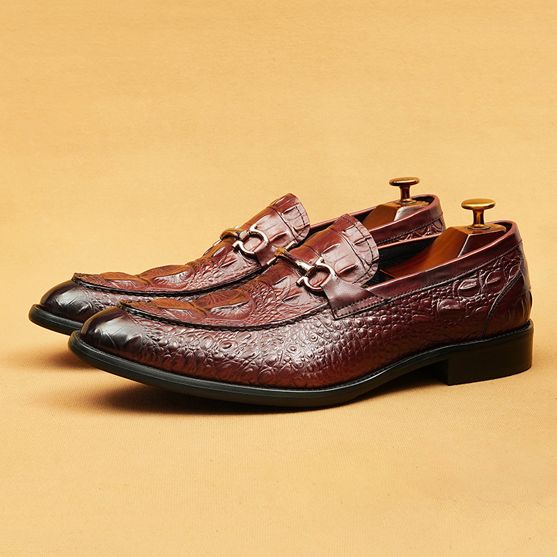 Men's crocodile pattern casual zhen'p loafers genuine leather