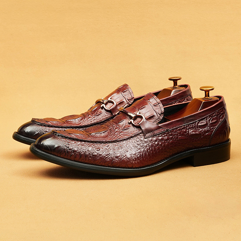 Men's crocodile pattern casual zhen'p loafers genuine leather