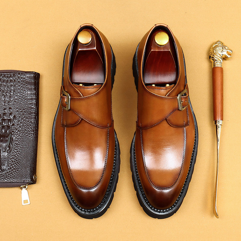 Men's handmade retro glossy platform shoes
