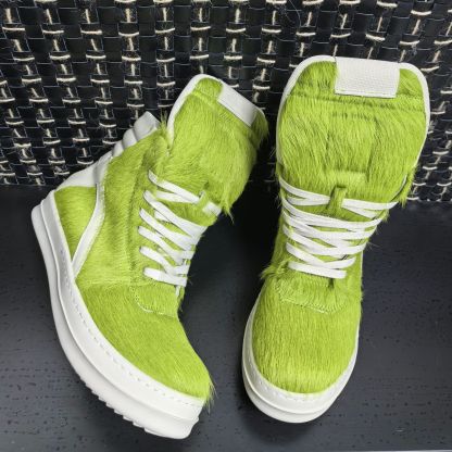 2024 new RO green horsehair high-top shoes inverted triangle large size thick bottom lace-up genuine leather European and American fashion trend high