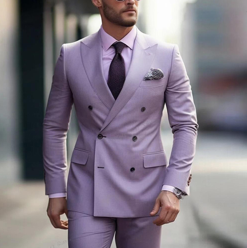 Men's slim-fit high-end double-breasted two-piece suit