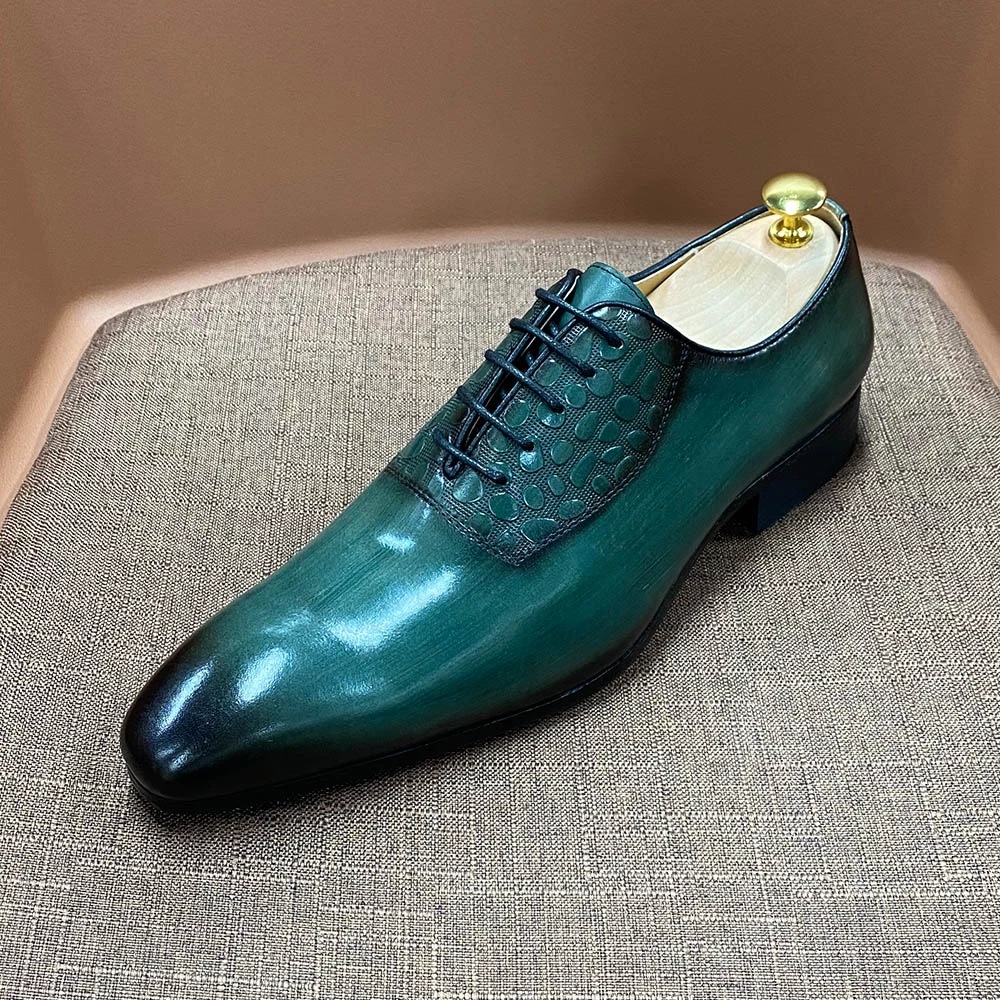 Custom men's shoes genuine leather lace-up pointed toe Oxford shoes handmade business casual shoes wedding banquet formal leather shoes men