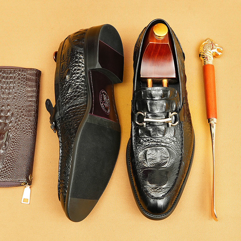 Men's crocodile pattern casual zhen'p loafers genuine leather