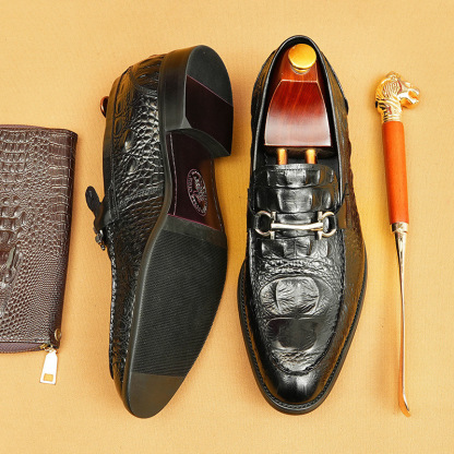 Men's crocodile pattern casual zhen'p loafers genuine leather