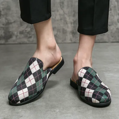Large size men's colorblock plaid half slippers