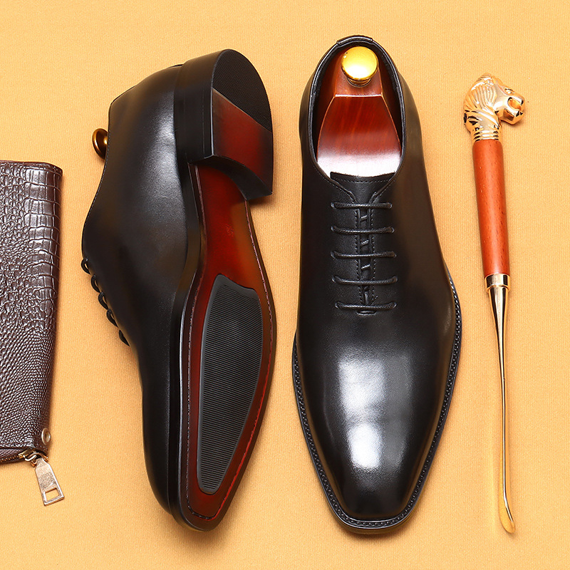 British-style pointed-toe genuine leather men's shoes