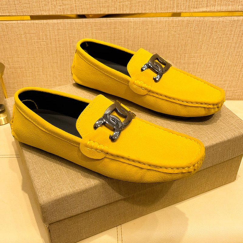 Men's soft-soled suede casual loafers with metal buckles