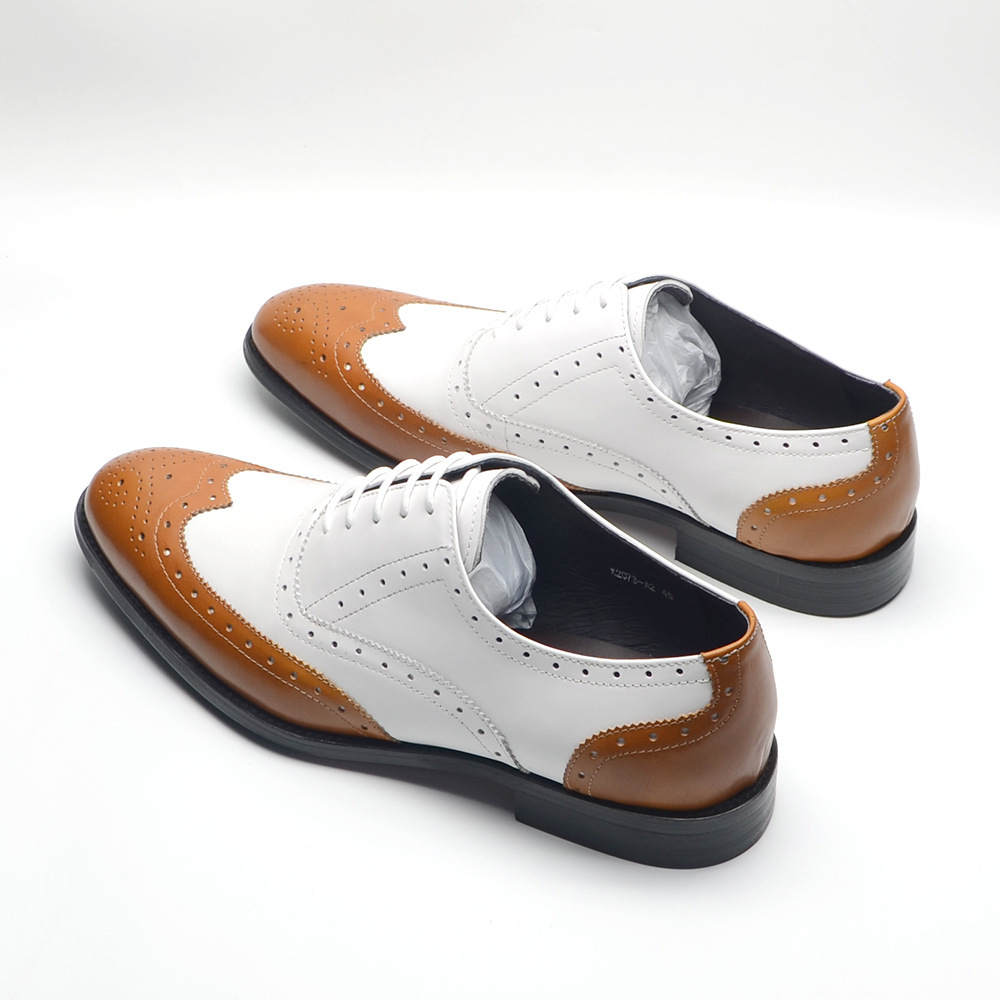 GUYSTEP™Hot selling classic brown and white lace-up men's casual leather shoes
