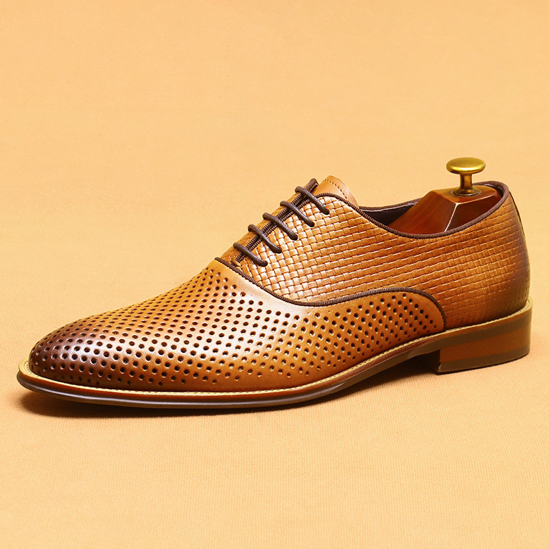 Men's Perforated Leather Dress Shoes - White, Brown, Black