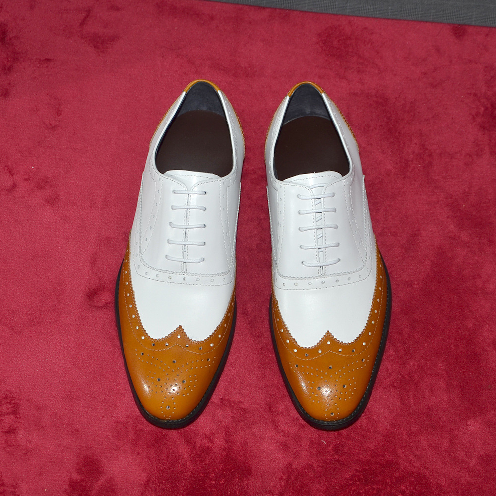 GUYSTEP™Hot selling classic brown and white lace-up men's casual leather shoes